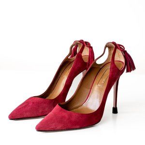 AQUAZZURA Forever Marilyn Red Suede Pumps Size EU 36